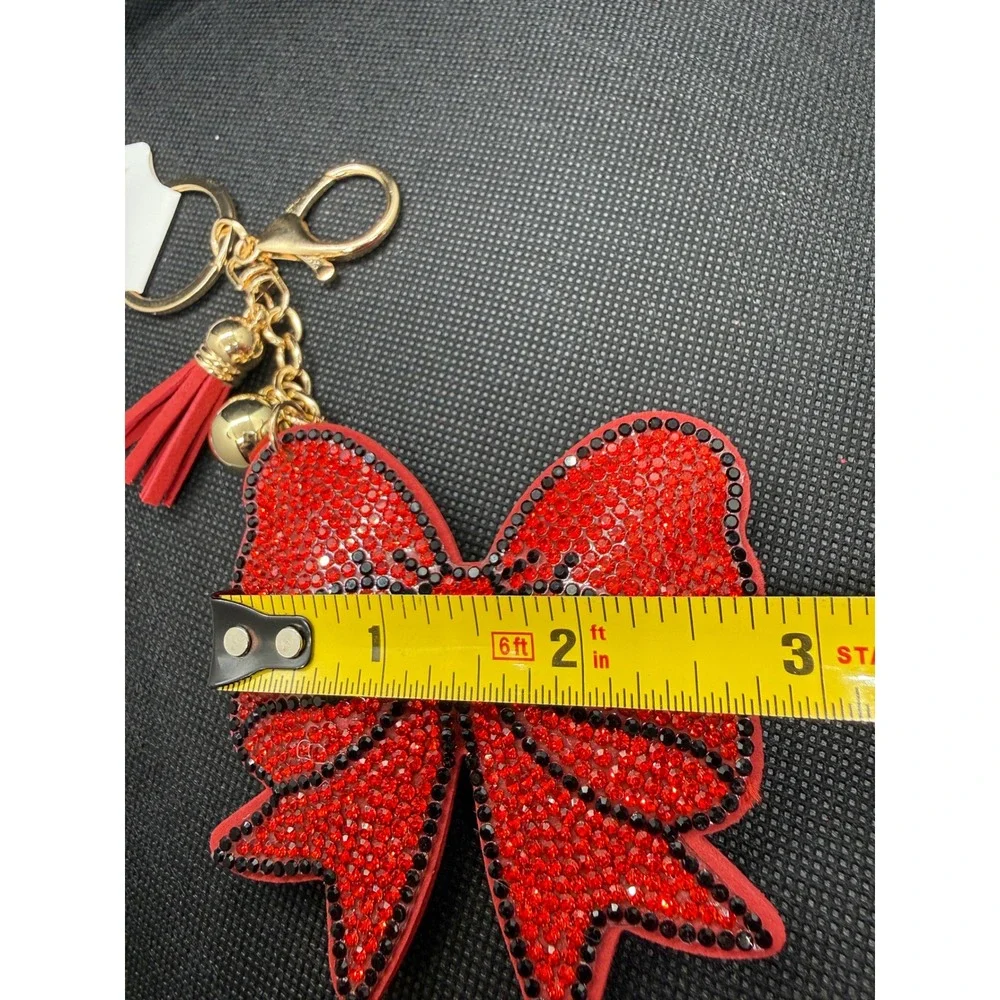 Red Rhinestone Bow Keychain Gold Tone Tassel Bell Bag Charm Whimsygoth